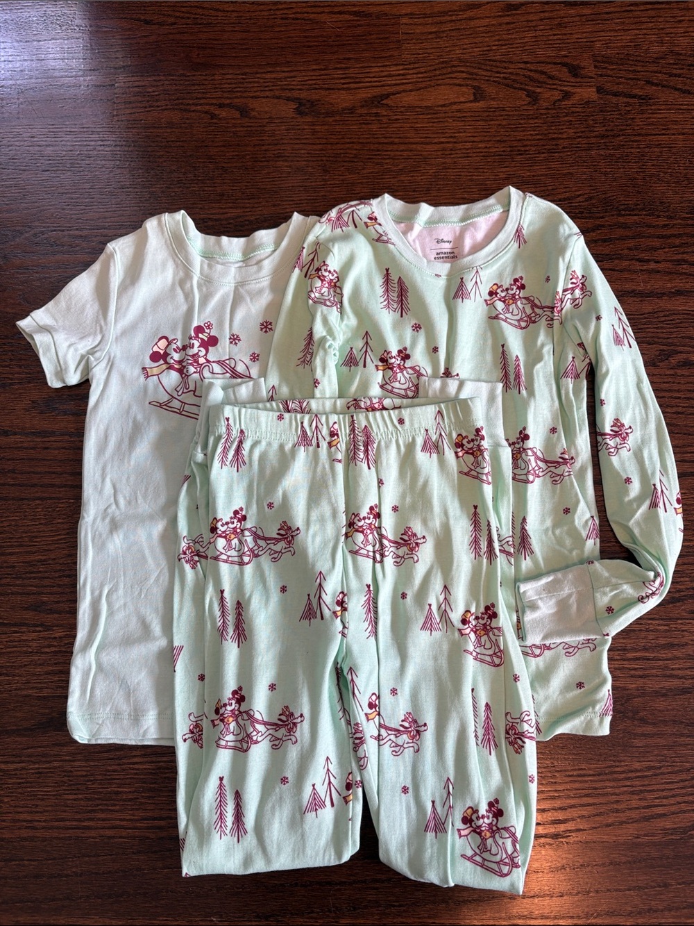 Disney Mint Green and Berry Holiday Character Pajama Set